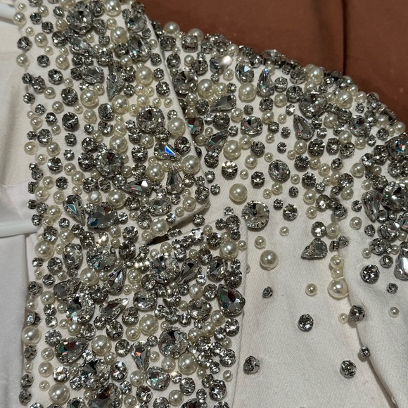 Alice + Olivia Ivan Pearl Rhinestone Embellished Blazer Jacket - Picture 7 of 9